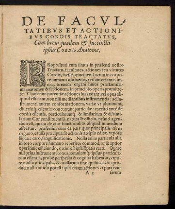 De Facultatibus Et Actionibus Cordis Tractatus, Cum brevi quadam & succincta ipsius Cordis Anatome.