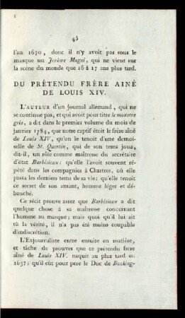 Du Prétendu Frére Aine De Louis XIV.