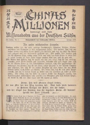 XX. Jahrg. Nr. 1. Januar 1919