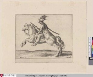 [Ein Kavallerist mit erhobenem Gewehr, nach links reitend; A Cavalryman Holding a Gun, Riding to the Left]