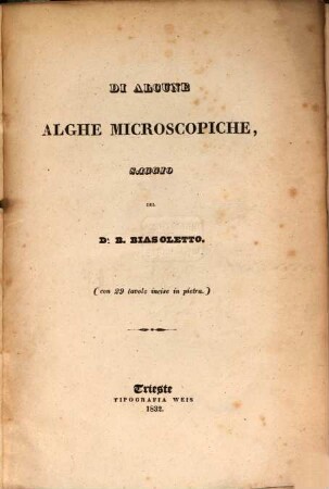 Di alcune Alghe microscopiche