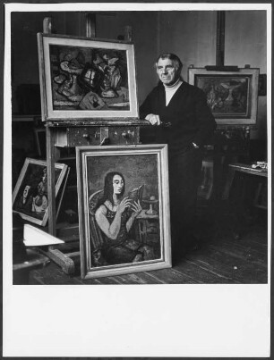 Hans Jüchser : Portrait des Künstlers Hans Jüchser in seinem Atelier