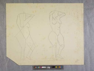 o. T. (Stehender Frauenakt nach rechts und abstrahierte Variante; Übung aus dem Unterricht im Aktzeichnen bei Oskar Schlemmer)