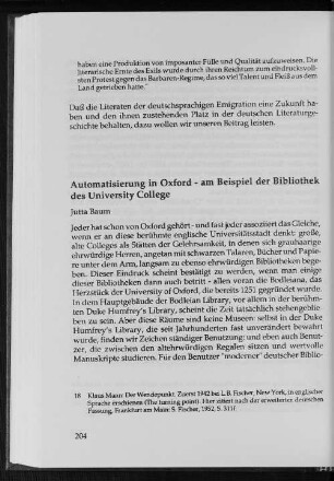Automatisierung in Oxford - am Beispiel der Bibliothek des University College