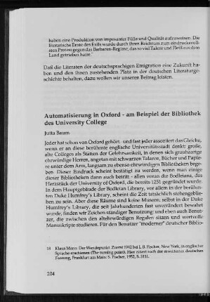 Automatisierung in Oxford - am Beispiel der Bibliothek des University College