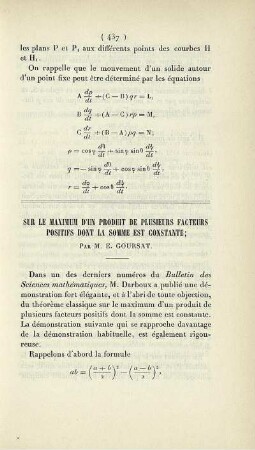 Sur le maximum d'un produit de plusieurs facteurs positifs dont la somme est constante.