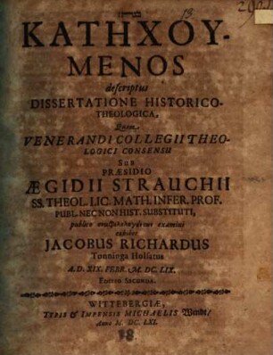 Katechumenos descriptus dissertatione hist. theol.