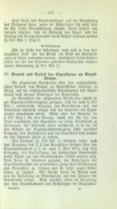 IV. Erwerb und Verlust des Eigenthums an Grundstücken