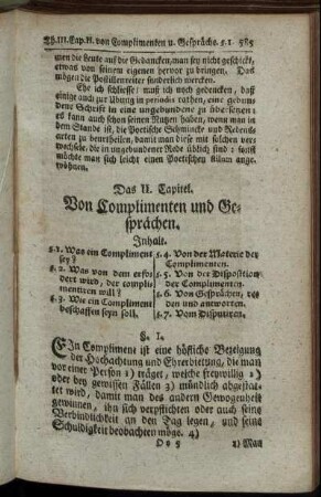 Das II. Capitel. Von Complimenten und Gesprächen.