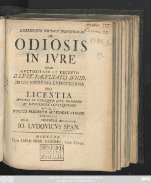 Dissertatio Ivridica Inavgvralis De Odiosis In Ivre