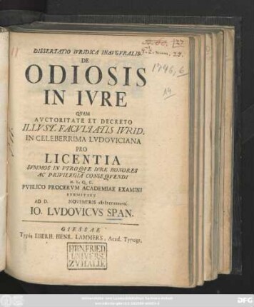 Dissertatio Ivridica Inavgvralis De Odiosis In Ivre