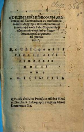 Decem Libri Ethicorvm Aristotelis Ad Nicomachum