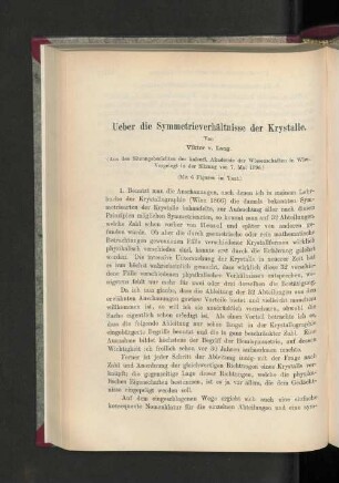 Ueber die Symmetrieverhältnisse der Krystalle.
