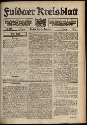 Erste Ausgabe vom Montag, den 18. Dezember 1911.