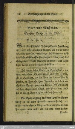 Siebente Nachricht. Spatzier-Gänge in der Stadt