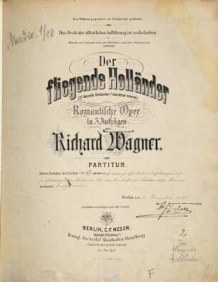 Der fliegende Holländer : romantische Oper in 3 Aufzügen = Il vascello fantasma