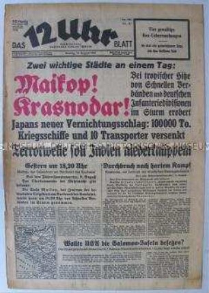 Berliner Tageszeitung "Das 12 Uhr Blatt" u.a. zur Eroberung von zwei Städten in der Sowjetunion