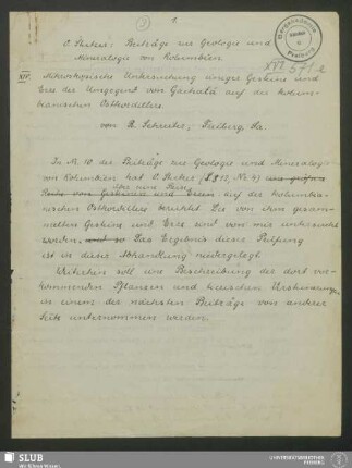 Stutzer, Otto: Beiträge zur Geologie und Mineralogie von Kolumbien