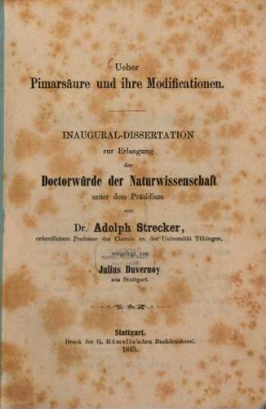 Ueber Pimarsäure und ihre Modificationen : Inaug. Diss.