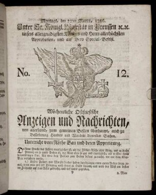 No. 12. Montags, den 22ten Martii, 1756.