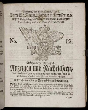 No. 12. Montags, den 22ten Martii, 1756.