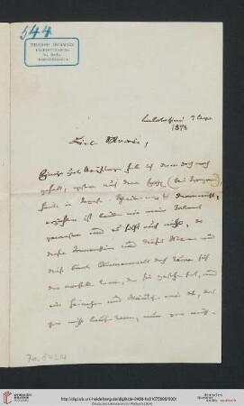 Briefwechsel Theodor Mommsen und Marie Mommsen geb. Reimer: Brief von Theodor Mommsen an Marie Mommsen