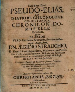 Pseudo-Elias, s. diatribe chron. histor., chronicon domus Eliae exhibens