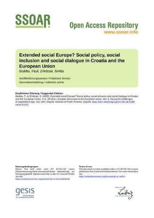 Extended social Europe? Social policy, social inclusion and social dialogue in Croatia and the European Union