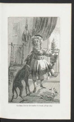 Tafel: Un beau lévrier fit tomber le bocal. (Page 43.)