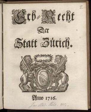 Erb-Recht Der Statt Zürich
