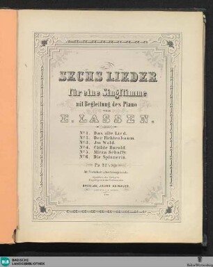 Sechs Lieder für eine Singstimme mit Begleitung des Piano