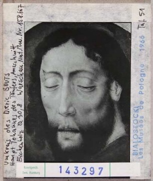 Dirk Bouts (Dieric Bouts), Schule: Haupt Johannes des Täufers, Detail. Warschau, Nationalmuseum