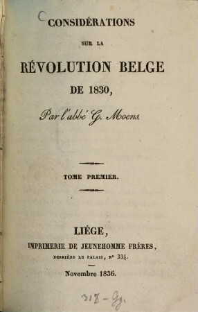 Considerations sur la Revolution Belge de 1830, 1