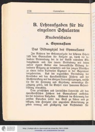 B. Lehraufgaben für die einzelnen Schularten