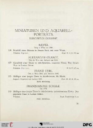 Miniaturen und Aquarell-Porträts (Nr. 176-187)