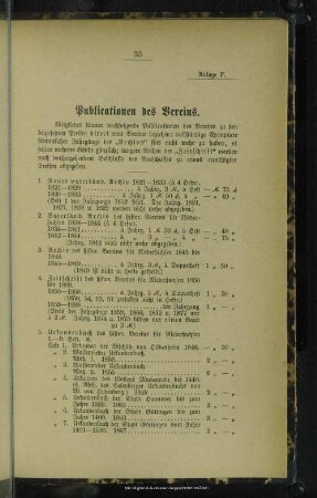 Anlage F. Publicationen des Vereins