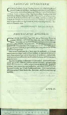 Facvltas Svperiorvm. Protestatio Avctoris.