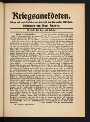 145-160, 10. Heft: Im Feld und daheim.