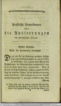 Erstes Kapitel. Ueber die Ausleerung überhaupt