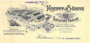 Briefbogen der Gelatine-Fabrik Koepff & Söhne mit Firmenansicht (Salzstraße 67)