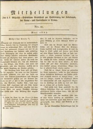 Mittheilungen. Nro. 21. Mai 1823.