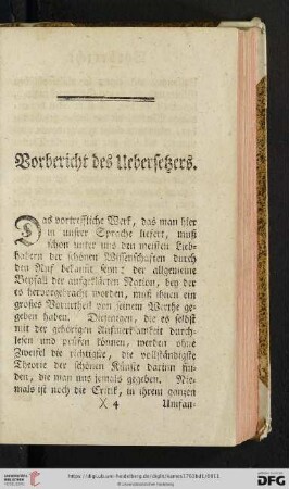 Vorbericht des Uebersetzers