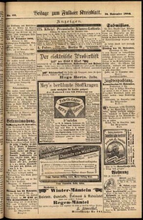 Zweite Ausgabe vom Samstag, den 20. November 1886.
