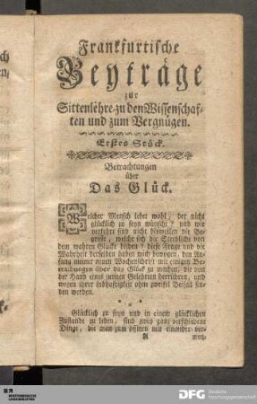 Erstes Stück. Betrachtungen über das Glück.