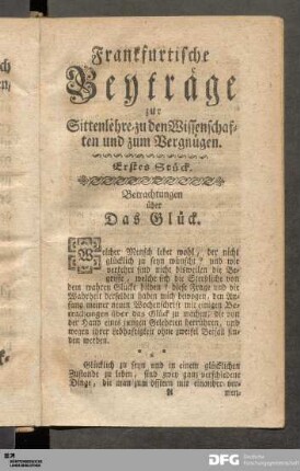 Erstes Stück. Betrachtungen über das Glück.