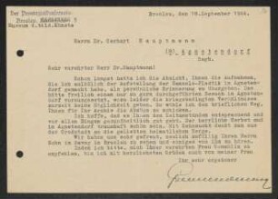 Brief von Günther Grundmann an Gerhart Hauptmann