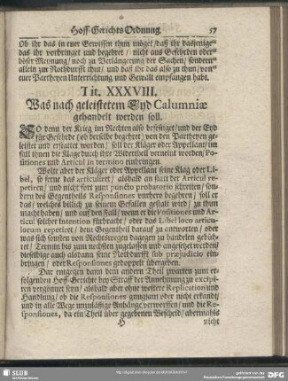 Tit. XXXVIII. Was nach geleistetem Eyd Calumniae gehandelt werden soll