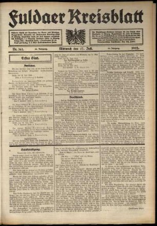 Erste Ausgabe vom Mittwoch, den 17. Juli 1912.