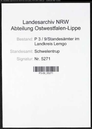 Sterberegister Standesamt Schwelentrup