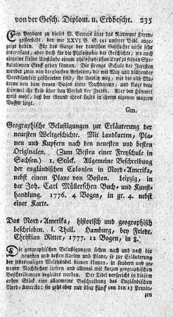 Geographische Belustigungen zur Erläuterung der neuesten Weltgeschichte. St.1.